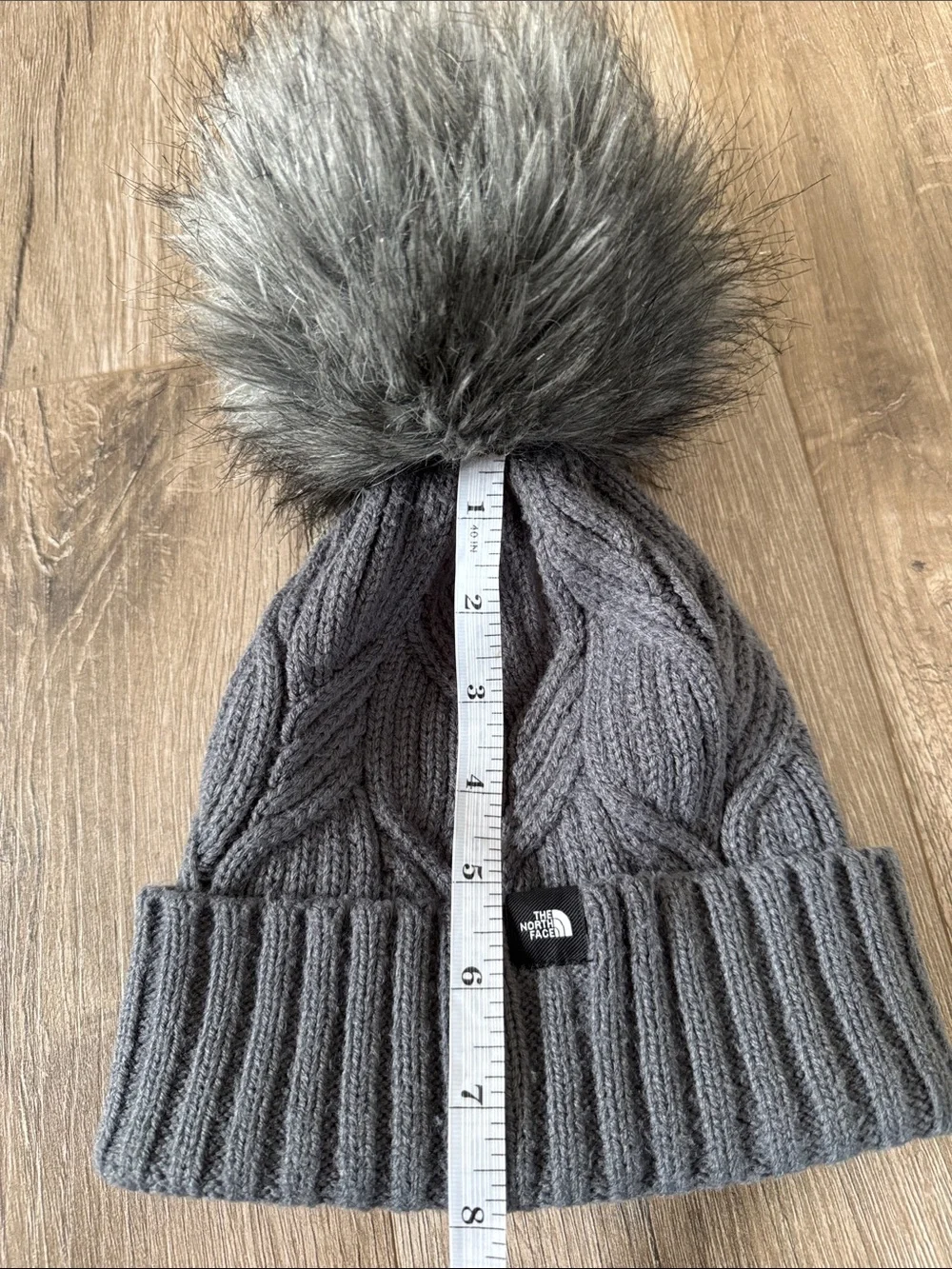 The North Face Gray Knit Beanie with Faux Fur Pom Girl Yourh/Junior One Size